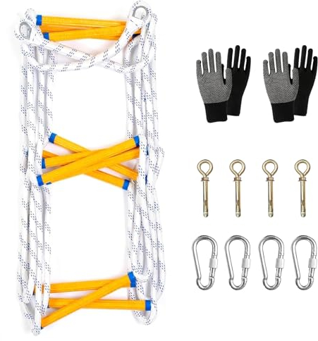 Fire Escape Rope Ladder, Emergency Safety Portable Climbing Rescue Rope, Multi-purpose Soft Nylon Evacuation Ladder, for 2-3 Story Home Window Balcony Railing Treehouse External (5M / 16 FT)