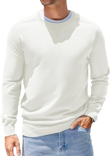 COOFANDY Pull à col rond pour homme - Manches longues - Léger - En tricot uni - Coupe ajustée