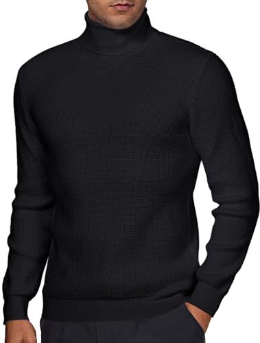 DEMEANOR Mens Jumper Turtle Neck Sweaters for Men Winter Jumpers Mens Turtle Neck Jumper Warm Black