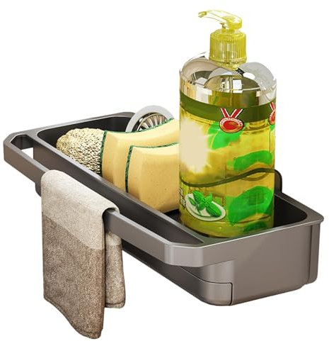 Wandmontiertes Spülbeckenregal – Spülbeckenregal, Küchenspüle-Organizer, große Kapazität, Küchenhelfer mit automatischer Abtropfschale, Küche für Spülseife, Schwämme, Bürsten auf der Arbeitsplatte