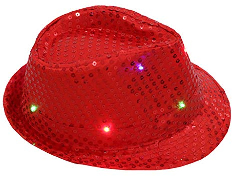 Paillettenhut Herren, Glitzer Hut Herren Damen Glitzer Partyhüte Kopfbedeckung Silvester Outfit, Erwachsene Unisex Hut Fedora für Disco Glitzer Kostümzubehör Kostüm Karneval Mottoparty (Rot)