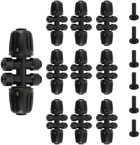 Kalolary 8PCS 1/2'' zu 1/4'' Barbed Tee Quick Connector, Push-to-Fit Tropfbewässerungsfittings, Anti-Leck Locked Splitter Fitting für Bewässerungsschläuche mit 6-Wege Connector & 6 Stopfen