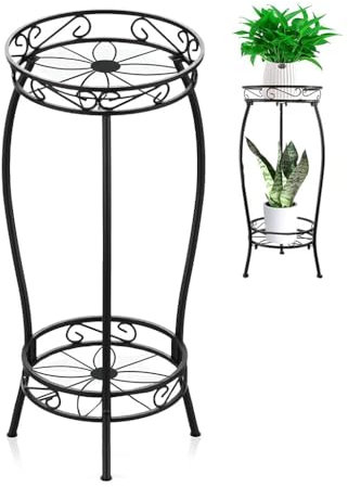 ZLSNOBLE 2 Tier Plant Stand, Indoor Outdoor High Metal Potting Stand, Plant Round Support Stand for Corner Garden Balcony Terrace