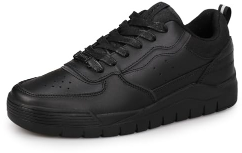 UOVO Men's Leather School Shoes Black Basketball Trainers Lace-Up Sneakers for Boys Uniform Size 9 UK (43 EU)
