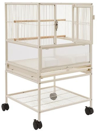 Mermaejstic fågelbur rektangulärt fågelbo för kanariefåglar, papegojor och små exotiska arter, bur fågel 48,5 x 46 x 83 cm vit fristående