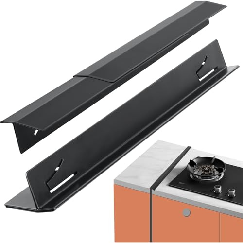 Ecopandy 2 Stück küchenleiste arbeitsplatte,Edelstahl Stove Gap Cover Für Herdplatten Breite 0.79 Zoll&verstellbare Länge 13.8 Zoll Bis 27.5 Zoll, Dichtet Verschüttete Flüssigkeiten Zwischen (Schwarz)