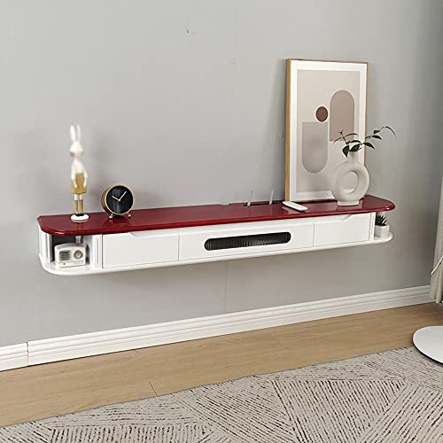LFONDIGE Mueble de TV Flotante de Pino con diseño de Agujeros, para Montaje en Pared con cajones, Ideal para proyectores, decodificadores de TV por Cable y Consolas de Videojuegos. Marrón Rojizo, 120