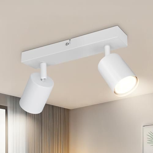 TaFiCo Plafonnier Spot LED 2 Spots - Spot de Plafond Intérieur Blanc GU10 - Luminaire Plafonnier LED Orientable Moderne - Spot Mural Spot de Plafond pour Salon Chambre Cuisine - Sans Ampoule