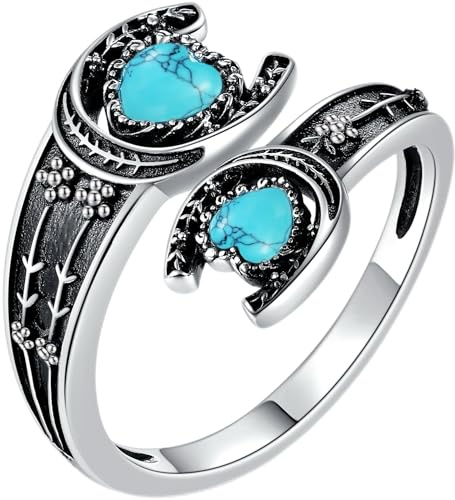 HUKKUN Horseshoe Ring Sterling Silver Turquoise Horseshoe Spoon Ring Turquoise Jewelry Gifts For Women