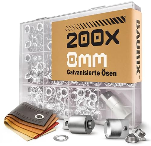 BAURIX® 200 Öljetter (Ø8mm) med Magnetisk Insats för TALOS tång – för Presenning, Markis, Läder & Gardin – perfekt för Hantverk, Sömnad & DIY – tång säljs separat