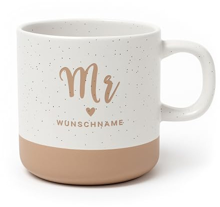 printplanet® Gravierte Keramik Tasse mit dem Layout „Mr.“ – mit Namen oder Wunschtext – Weiß-Braun – 360 ml – personalisiert – spülmaschinenfest – Geschenkidee