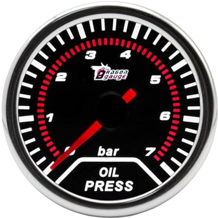 LKRXW Medidor de Presión de Aceite Coche 52mm Indicador de Aceite Presión | Auto 12V Blanco Luz Puntero Manómetro de Press para Automóvil Instrumento Aguja Bar