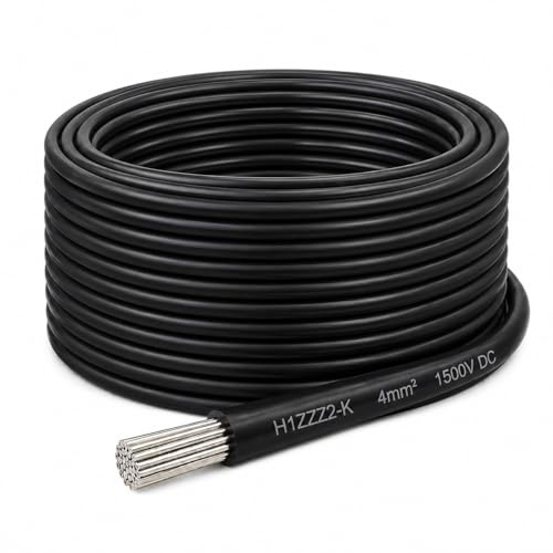 Cavo solare H1Z2Z2-K da 4 mm², cavo di prolunga da 50 m, resistente ai raggi UV, colore nero, resistente ai raggi UV e alle intemperie, per impianto solare PV