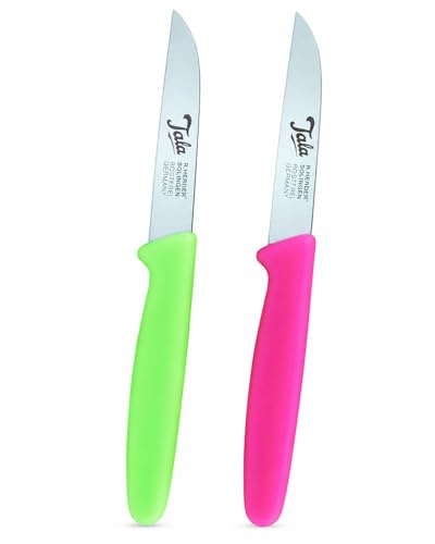 R. Herder Lot de 2 Couteaux de Cuisine en Acier Inox Solingen, Vert et Rose | Couteaux d'office à légumes et fruits, lames aiguisées à la main, manches PP ergonomiques, compatible lave-vaisselle