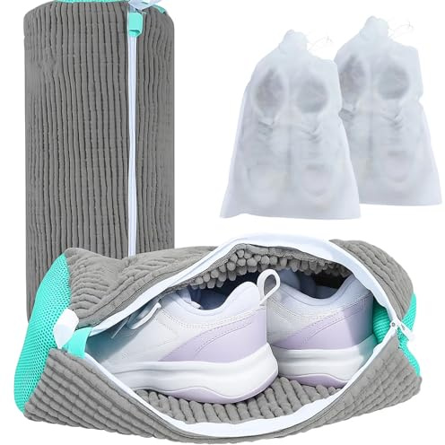 Schuhbeutel Waschmaschine, 4er Set Mit 2 Wiederverwendbaren Schuhwaschbeuteln Und 2 Staubschutztaschen, Ideal Für Sneaker Und Sportschuhe(39x19cm, 35x30cm)