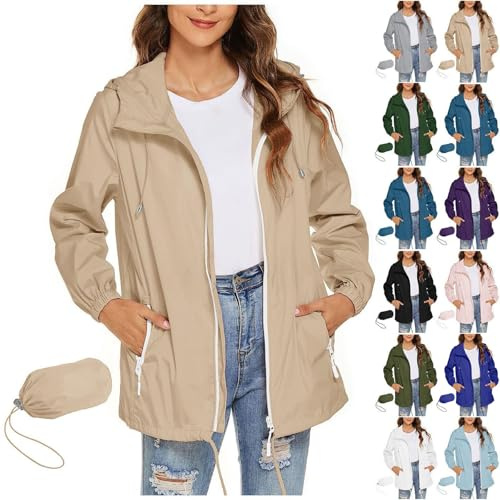 KOG Regenjacke für Damen Wasserdicht Herbstjacke Mode übergangsmantel Motorrad Jacke Einfarbig Oberteile Laufjacke Dünne Regencape Winter Jacke Frauen Wintermantel Fashion Radjacke Kapuzenjacke