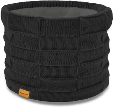 Vogium Kids Double-layer Knit Neck Warmer Gaiter | Thermal Fleece Face Cover for 6-14 Year Olds Boys Girls | Ski, Play & School Gear (Black)