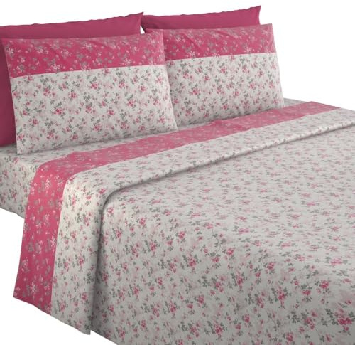 MAXIME MAISON - Completo Lenzuola Flanella Una Piazza e Mezza in Cotone Stampate, Set Lenzuola 1 Piazza e Mezza Invernali con Fantasia Elegante (Garden Cipria)