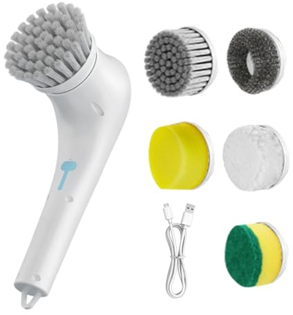 Patifirst Spazzola Elettrica Per Griglia - Pulitore Griglia Ricaricabile Senza Fili,Testina Impermeabile Rimovibile con 5 Ricambi Per Forno Bagno Pavimento Ristorante