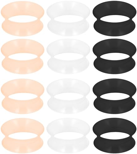 Yaalozei 00G Silicone Gauges Tunnels Plugs for Ear 00 Gauge Stretching Kit Rubber Soft Black White Flesh Tunnel Plug Plastic Double Flare Zero Gauges Size 10mm Piercing Jewerly Women Men 3/8 inch