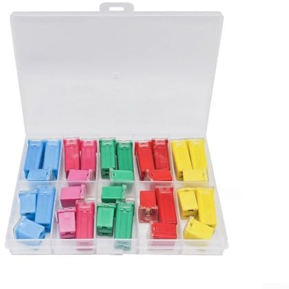 Confezione assortita di 30 fusibili per auto per manutenzione e manutenzione auto, selezione di fusibili a cartuccia e lama con nucleo in rame e alloggiamento in plastica, scatola portaoggetti per