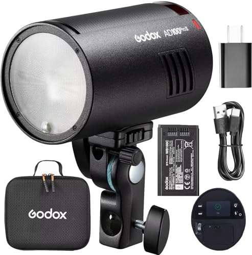 Godox AD100Pro II Taschen-Kamerablitz 100W Speedlight,TTL,1/8000s, HSS | 0,01–1,5 s, Recycling, 490 Full Power Blitze für Sony, Canon, Nikon, Fujifilm, Olympus, Pentax, Leica Kameras
