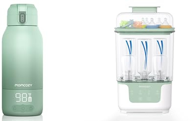 Momcozy Elektrischer Dampfsterilisator & Trockner für Babyflaschen & Momcozy MW05 Tragbarer Flaschenwärmer Baby für unterwegs