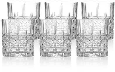 klink LONDON Camden Crystal Glass Tumblers – Set of 6 Lead-Free Crystal Whisky & Cocktail Glasses, 350ml Cross-Cut Geometric Drinking Glasses, Dishwasher Safe