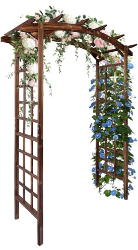 Crevyteg Arche de Jardin Robuste en Bois de Sapin – Pergola Treillis pour Plantes grimpantes – Décoration Mariage, entrée Patio, allée extensionérieure – Finition carbonisée, Forme arquée, Couleur