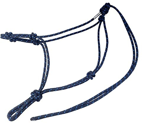 Knotty Girlz Horse Rope Training Halter - 4 Knot 1/4 Stiff Halter Cord - Used by Famous Trainers Multiple Sizes Multiple Colors (Black with Blue, Standard)