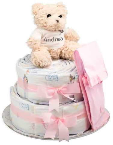 Gâteau Couches Chic- BebeDeParis-rose- coffret cadeau bébé- bouquet de layette -bouquet de naissance
