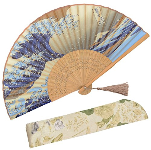 OMyTea Landscape“, faltbarer, tragbarer Fächer für Damen, japanischer/chinesischer Retro-Stil, geeignet für Hochzeiten, Tanzen, Kirche, Partys oder als Geschenk, Kanagawa Sea Waves