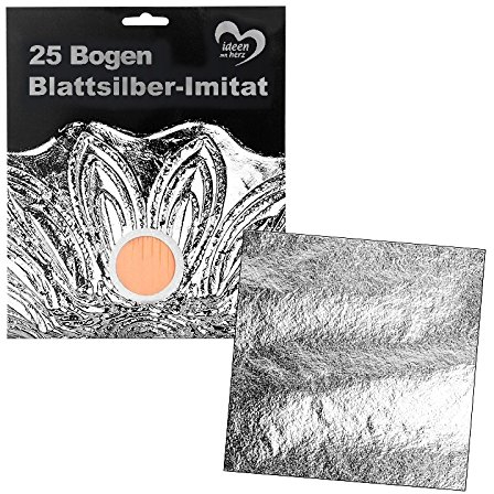 Ideen mit Herz Blattsilber-Imitat, 15cm x 15cm, 25 Bogen | Imitation zum Versilbern von Flächen & Gegenständen | Basteln, Kunst, Dekoration, DIY, Handwerk, Upcycling | silber