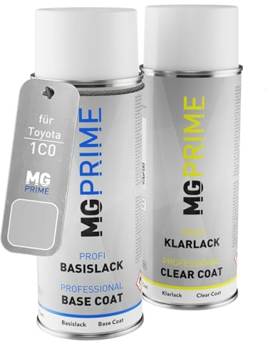 MG PRIME Billack Spray can set för Toyota 1C0 Radiant Silver Metallic/Millennium Silver Metallic Base coat klarlack spray can 400ml