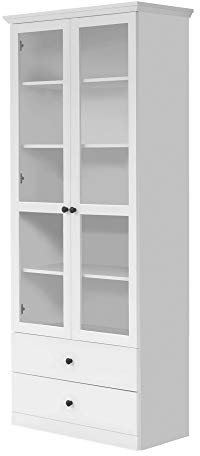 trendteam smart living - Baxter - Vitrine - Weiß - Schrank mit 8 Fächern und 2 Schubladen - (BxHxT) 81 x 196 x 41 cm - Landhausstil - Kratzfest