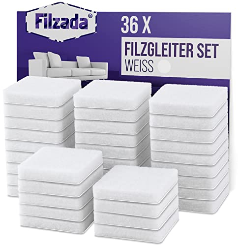 Filzada® 36x Patins en Feutre Auto-adhésifs - Carré 25 x 25 mm - Blanc - Patins pour Meubles Professionnels en Feutre avec adhésif idéal