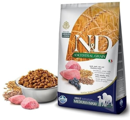 Farmina N&D ANCESTRAL Grain Pellets Hundefutter (Trockenfutter, mit Vitaminen und natürliche Antioxidantien, ohne Mais, Zutaten: Lammfleisch, Dinkel, Hafer und Heidelbeeren, Portionsgröße: 2,5 kg)