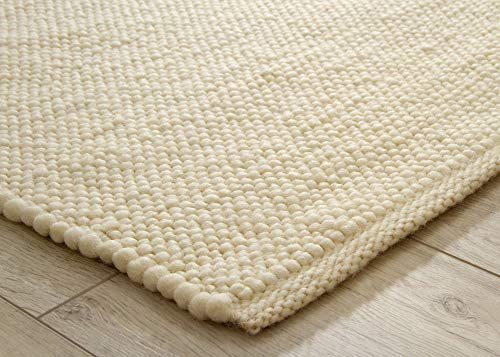 Steffensmeier Handweb Teppich Weitnau | Wolle (Schurwolle), Creme, handgewebt, Größe: 170x240 cm Wohnzimmer und Schlafzimmer