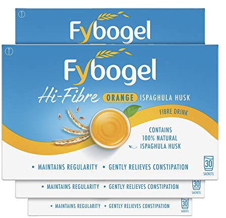 Fybogel Hi-Fibre, Orange, 30 Sachets X 4, 120 Total, Ispaghula Husk, Laxatives for Constipation, Maintains Regularity, Effective Dual Action, Fast Relief, Laxatives, Digestion and Nausea