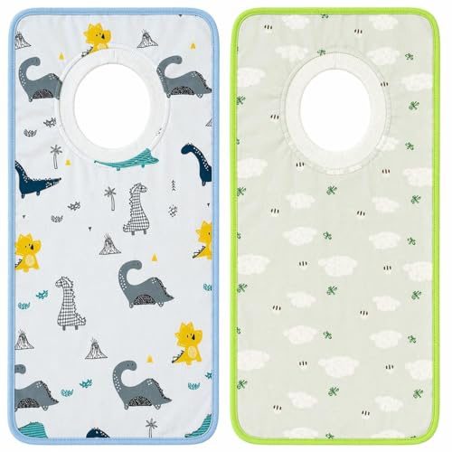 NOVAGO -2 Grands Bavoirs bébé et Maternelle évolutif 100% Coton Confort et Doux, col élastique Facile a Enfiler, Poche de Rangement, hypoallergénique