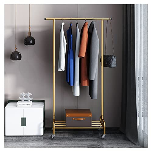 Einzelne aufgeräumte Schienen Robuster Multifunktional Kleiderständer aus Metall Freistehender Kleiderwagen zum Aufhängen Mit unterem Ablagefach und 4 Rädern für Flur Schlafzimmer ( Color : Gold , Siz