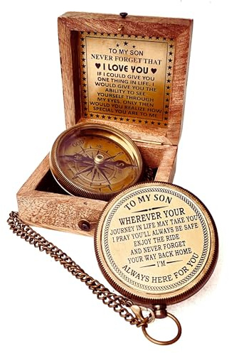 Gift for Son from Mom Dad | Engraved Compass 2 - Father to Son Gifts, Mom to Son Gifts for Graduation, Birthday Baptism Confirmation Communion (Son - I Love You)