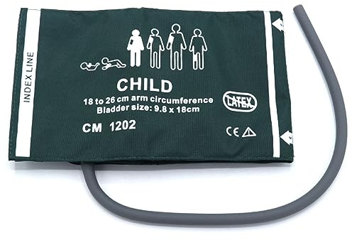 Manguito NIBP universal para niños pediátricos, 18-26 cm, tubo único, reutilizable, nailon, color verde oscuro, manguito de presión arterial de repuesto, sin conector
