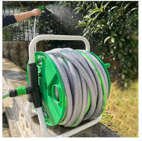 ZXNANA Tragbarer Gartenschlauchwagen, Edelstahl-Schlauchwagen mit Wasserpistole, Schlauchwagen für Wasserrohr-Bewässerungspflanzen im Freien (Green 25m)