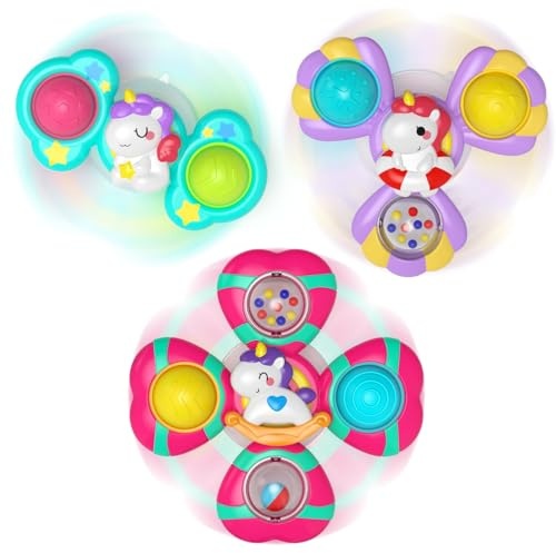 Usrela Saugnapf Spinner Spielzeug für Baby Kinder, 3 Pcs Baby Fidget Spielzeug, Spinner Sensorische für Kleinkinder 1-3, Babys -Bade-Kreisel-Spielzeug Geburtstagsgeschenk ab 1 2 3 Jahre