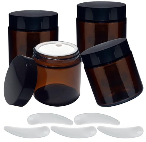 Lot de 4 pots à pommade en verre ambré - 100 ml - Pour crème - Petite boîte avec couvercle - Récipient à échantillons de voyage - Boîte vide en verre ambré pour cosmétiques, lotions, crèmes