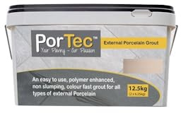 PorTec External Porcelain Grout - Ivory - 12.5kg Also Suitable For Internal Porcelain - Non-Slumping - Frost Resistant - Easy to clean & use