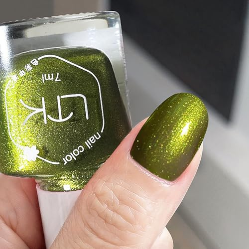 Green Nail Varnish - Glitter Green Nail Polish Quick Dry - Long Lasting & High Glossy Matcha Nail Polish - Chip Resistant Water Based Nail Varnish for DIY Manicure at Home