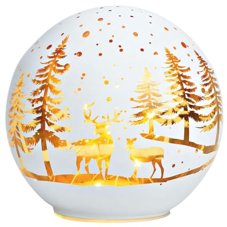 levandeo Sfera decorativa a LED, 15 cm, in vetro bianco, decorazione natalizia, decorazione da tavolo, con timer, lampada da tavolo