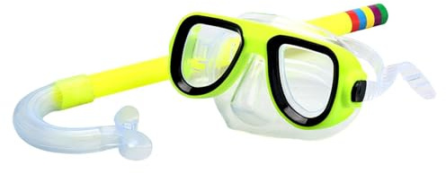wueiooskj Snorkelset för barn, åldrar 3-7, dykmask och snorkel med vidvinkelglasögon, barn, snorkeläventyr, simglasögon, pojkar, flickor, snorkelutrustning, Gul, 35x15x6 cm